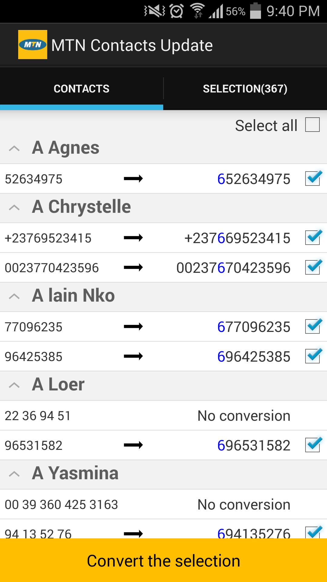 MTN Contacts Update