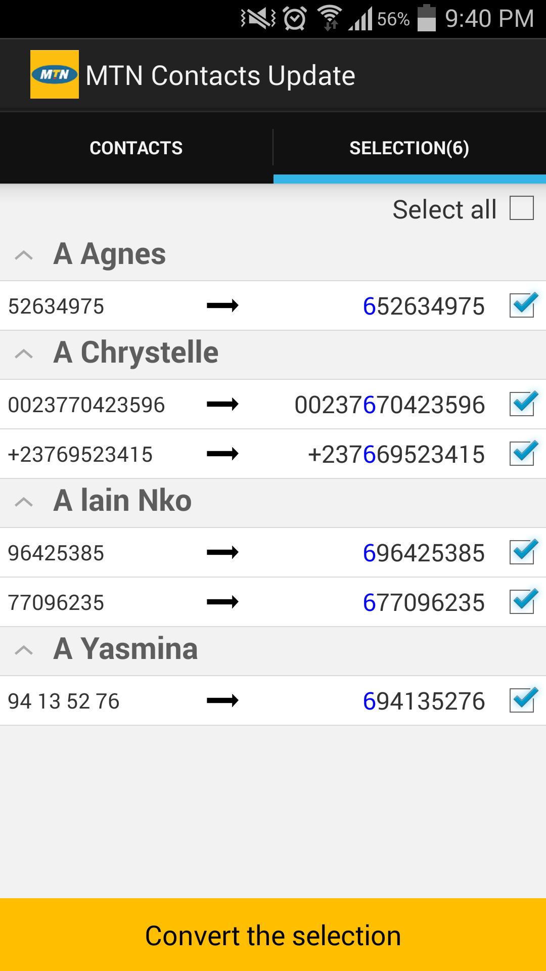 MTN Contacts Update