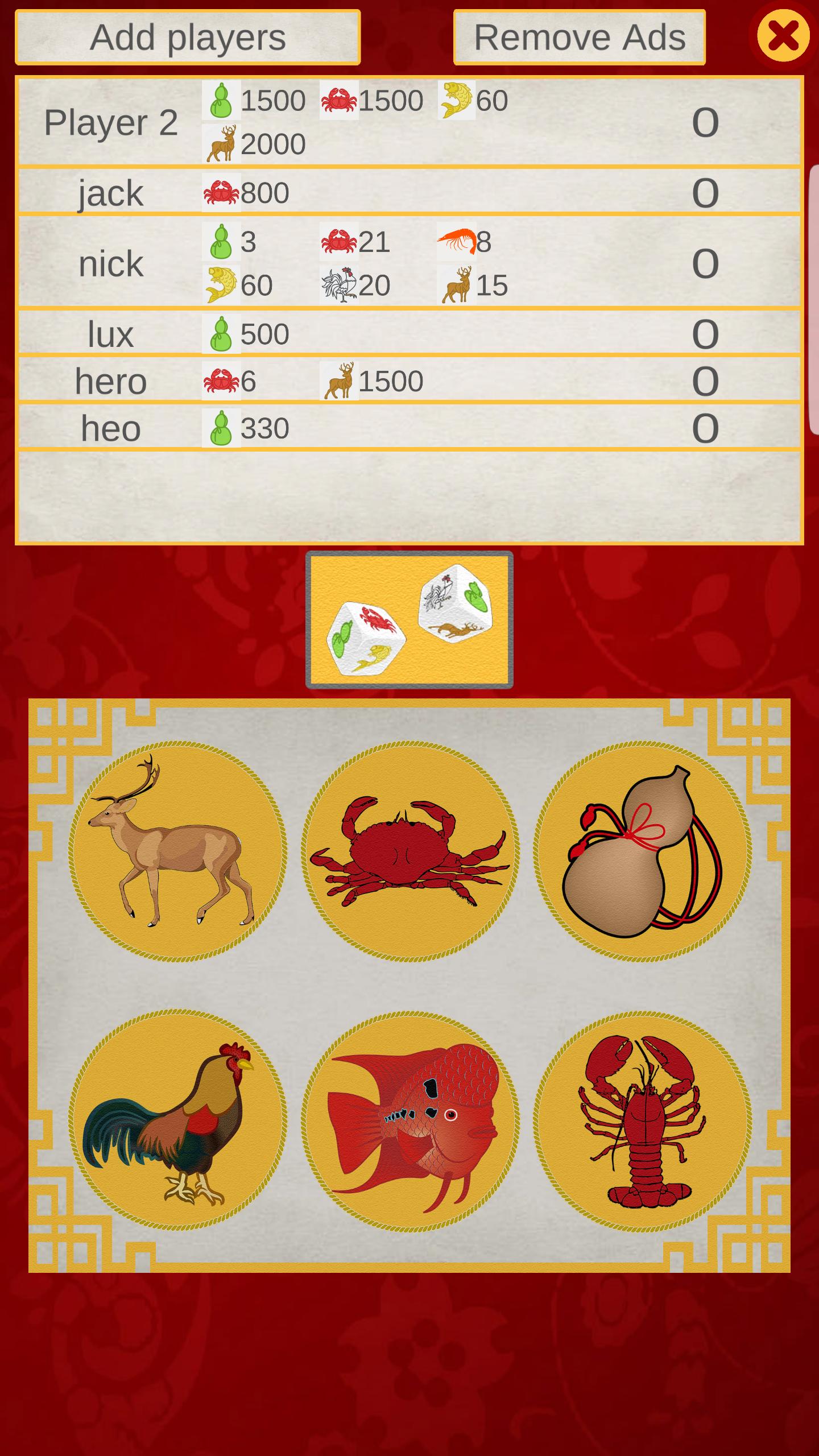 Fish Prawn Crab, 3D dice-game