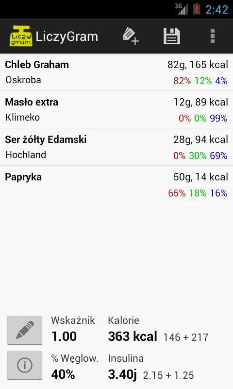 LiczyGram 2 kalorie i insulina