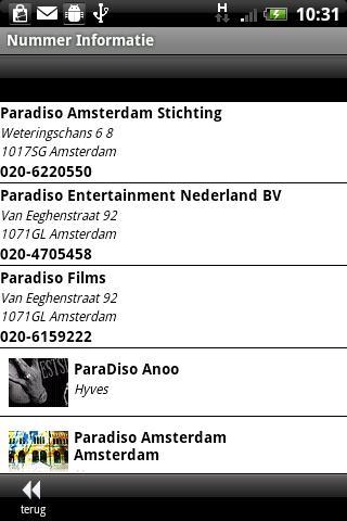 Telefoonboek nummerinformatie