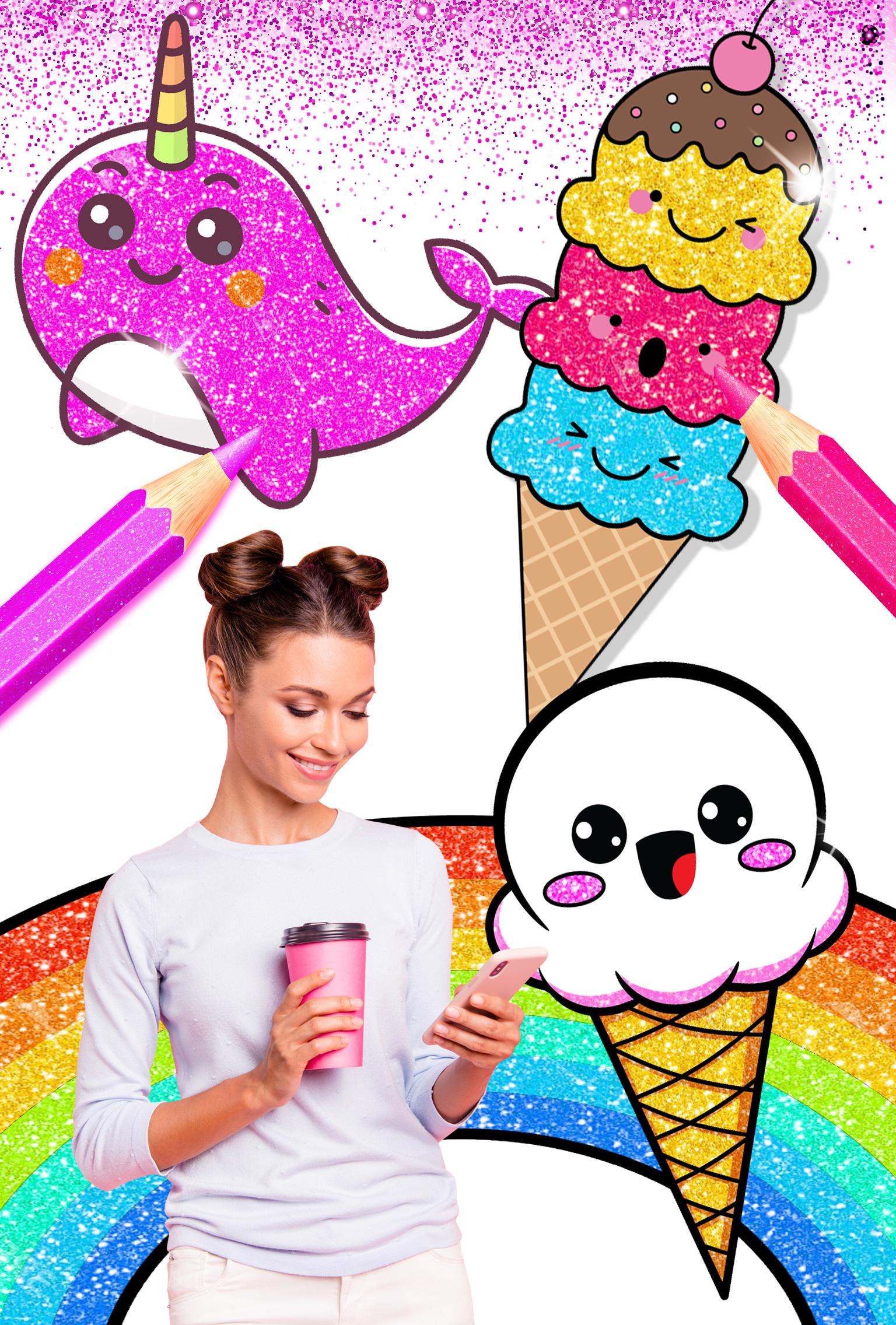 Rainbow Glitter Coloring Kawai