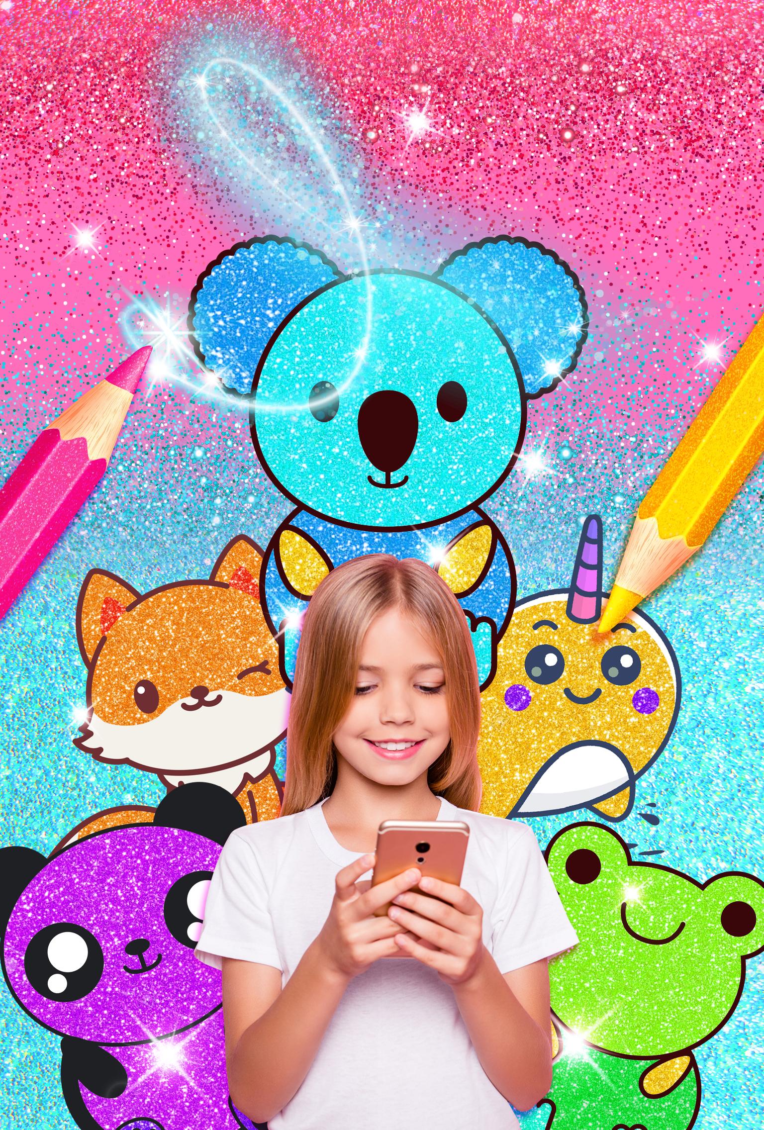 Rainbow Glitter Coloring Kawai