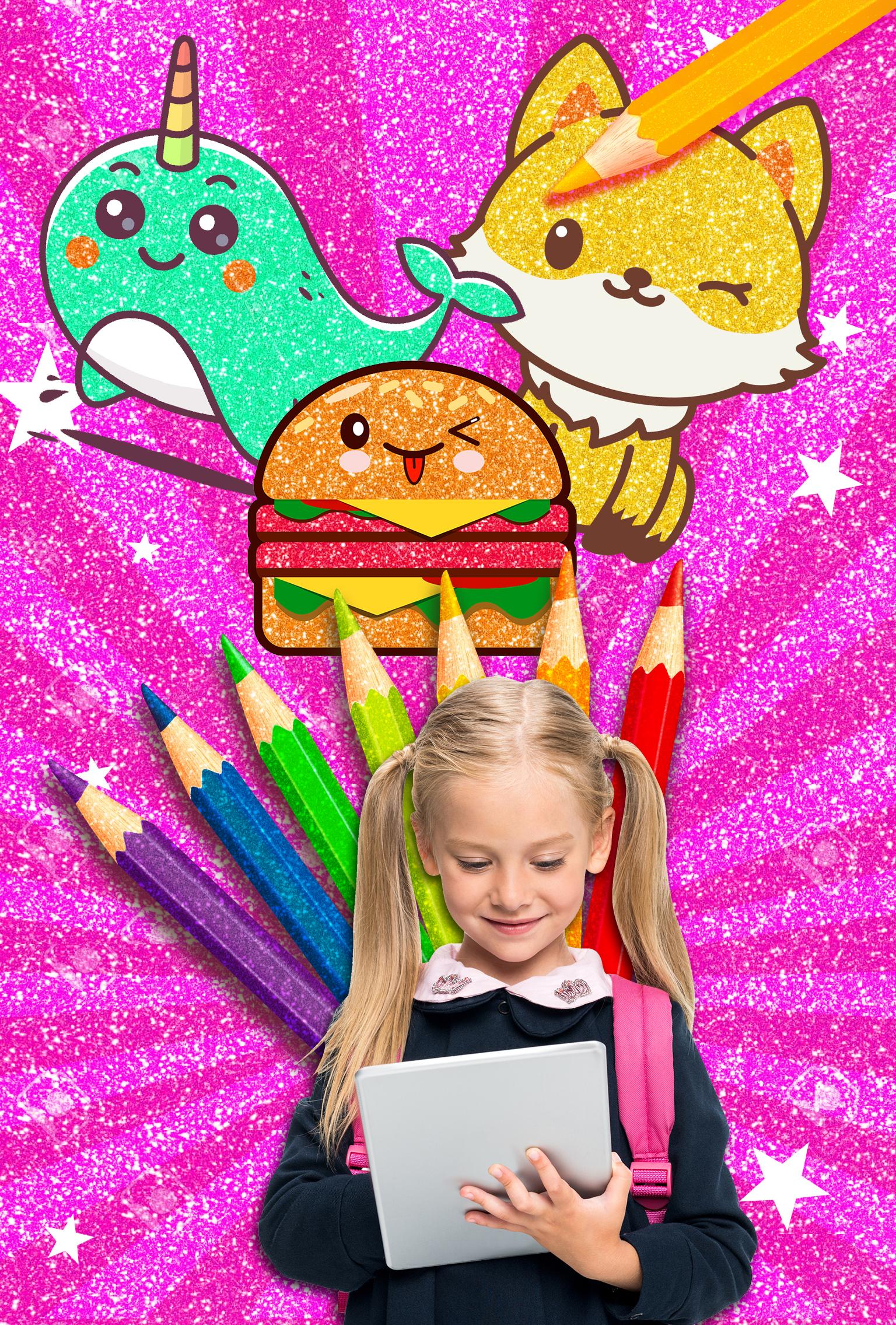 Rainbow Glitter Coloring Kawai