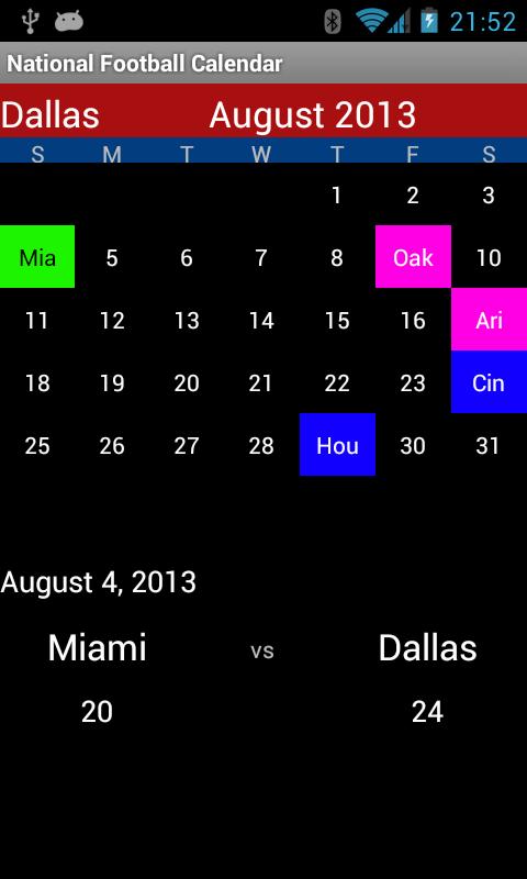 National Football Calendar