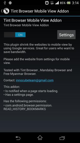 Tint Browser Mobile View addon