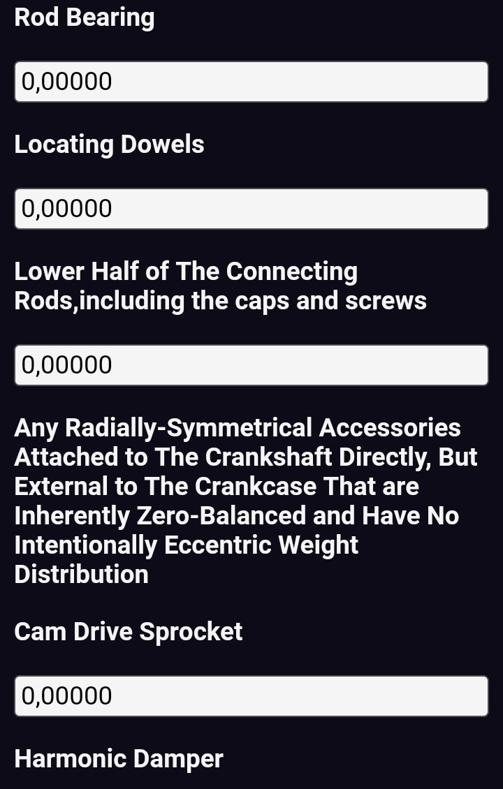 Crankshaft Bob Weight Balance Calculator