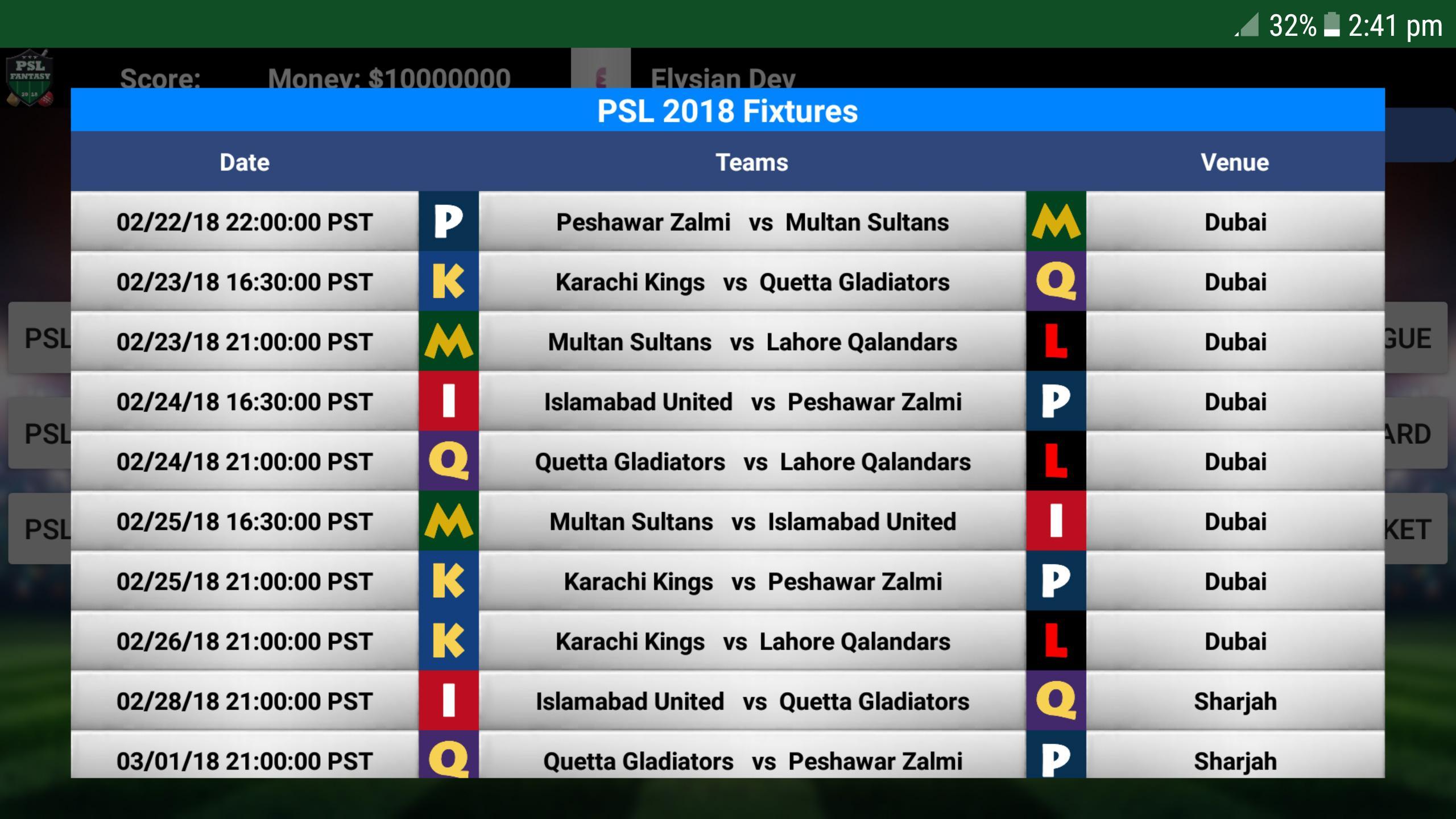 Fantasy League for PSL 2019