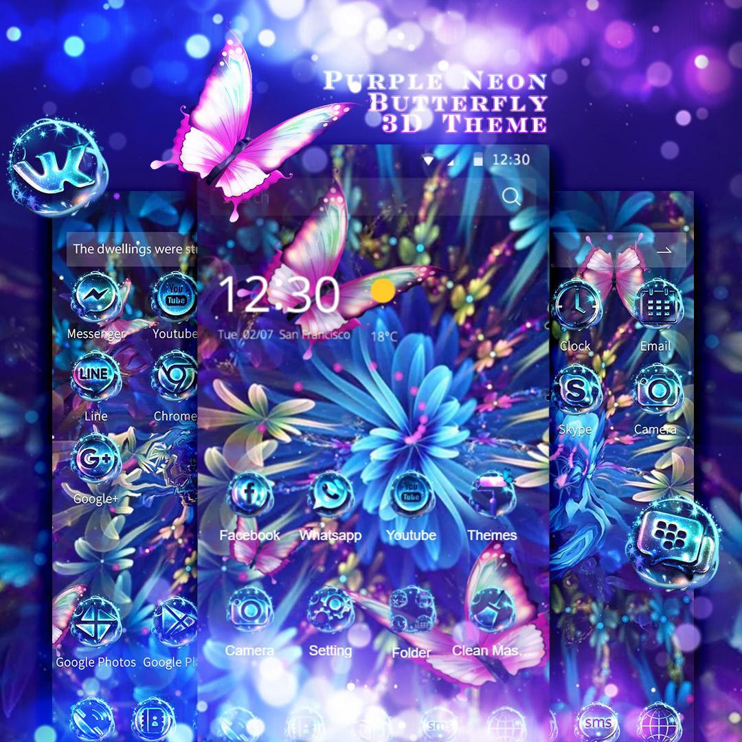 Purple Neon Butterfly 3D Theme