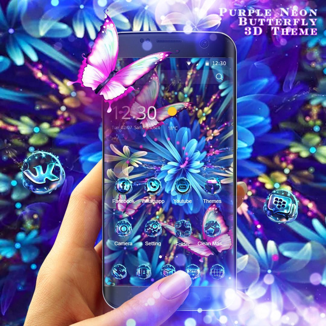 Purple Neon Butterfly 3D Theme