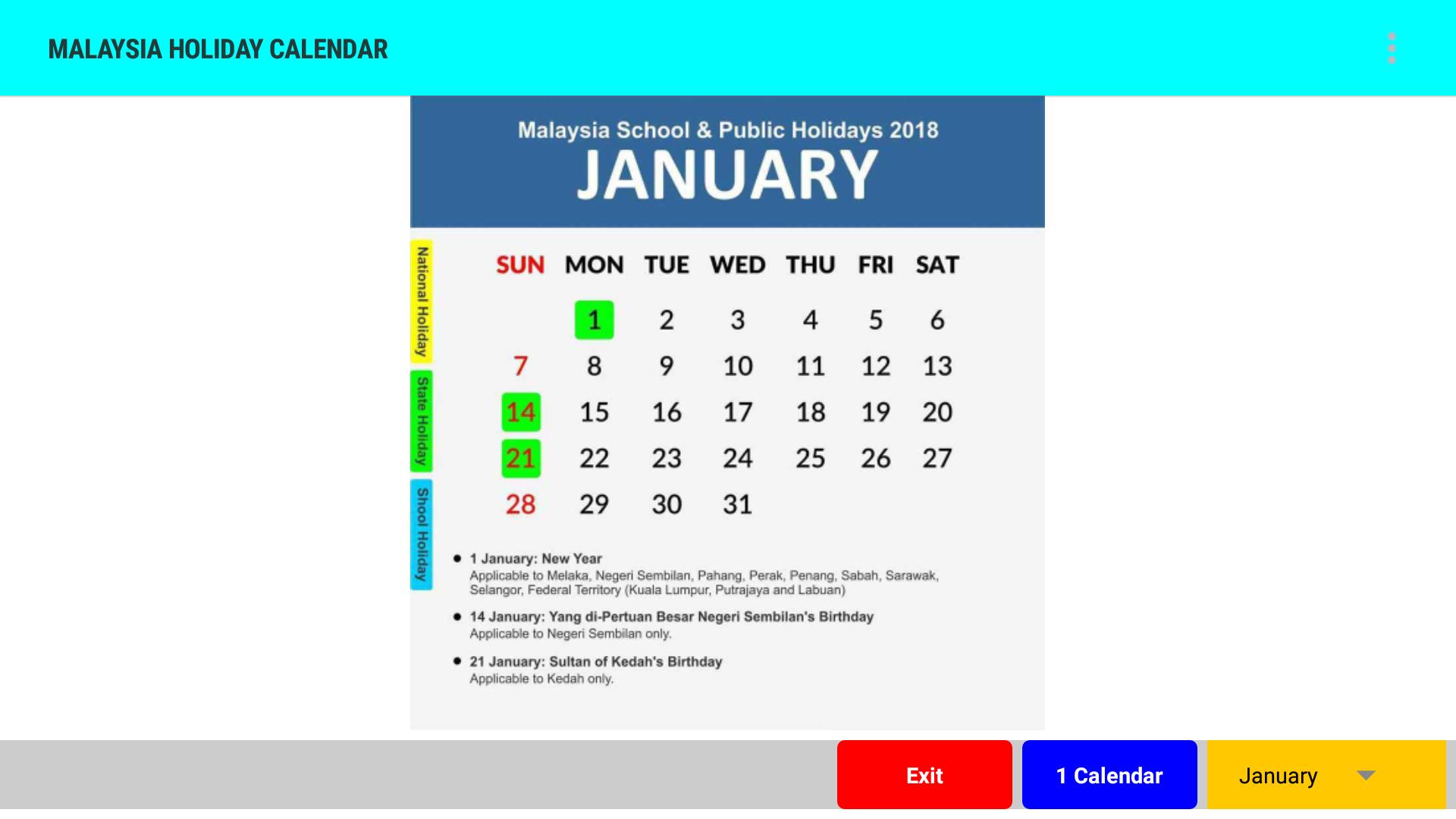 Malaysia Holiday Calendar 2018