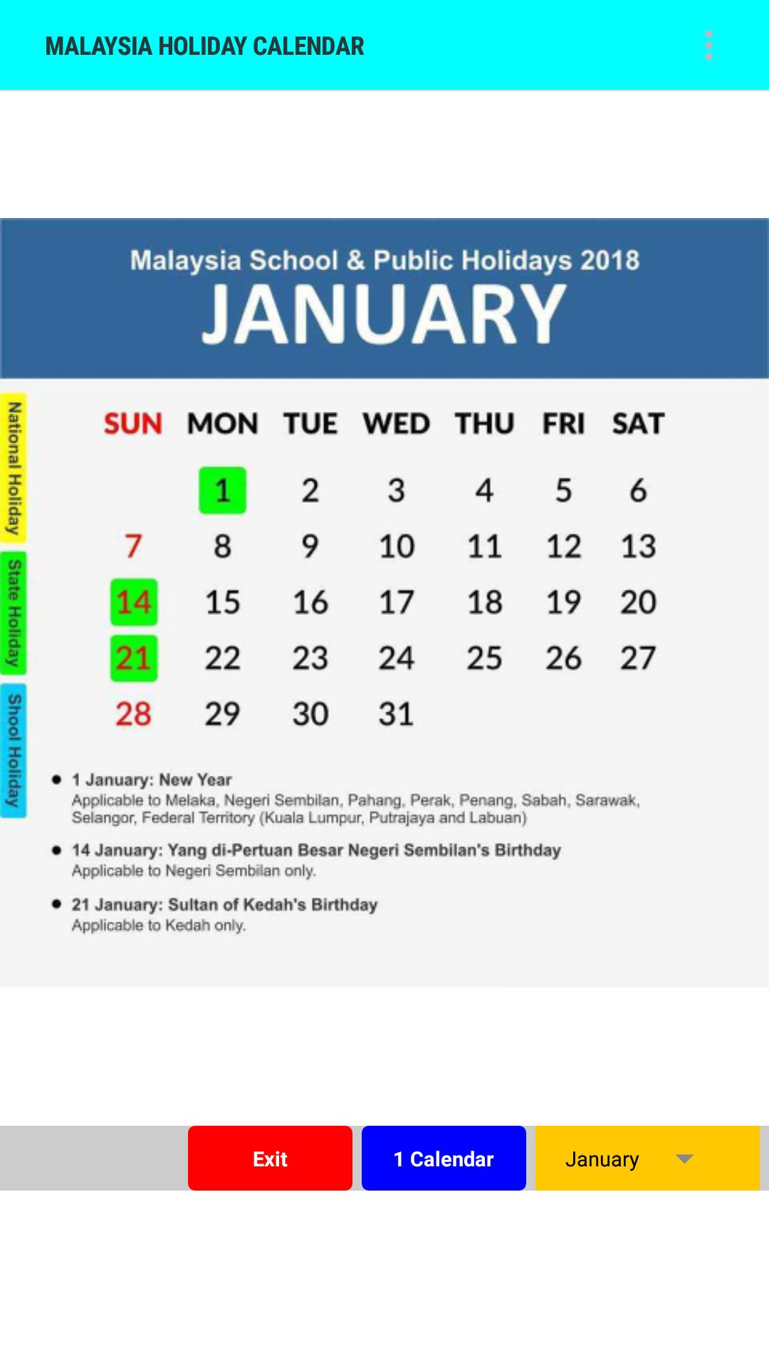 Malaysia Holiday Calendar 2018
