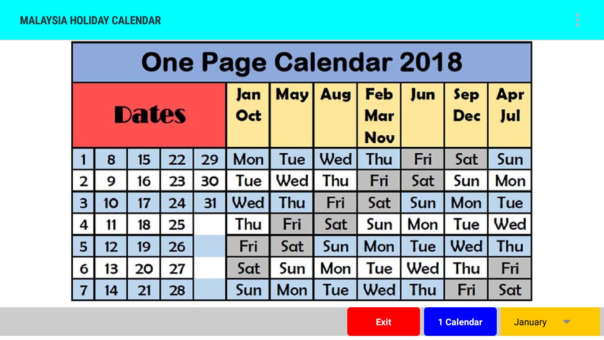 Malaysia Holiday Calendar 2018