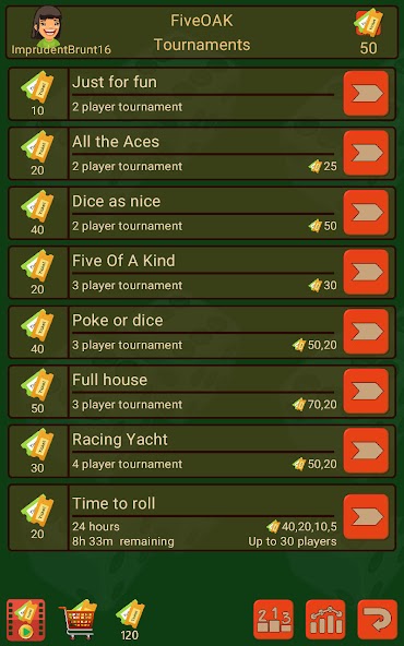 FiveOAK, yatzy dice game.