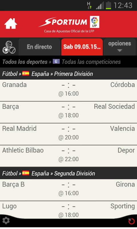 Sportium Resultados en Directo