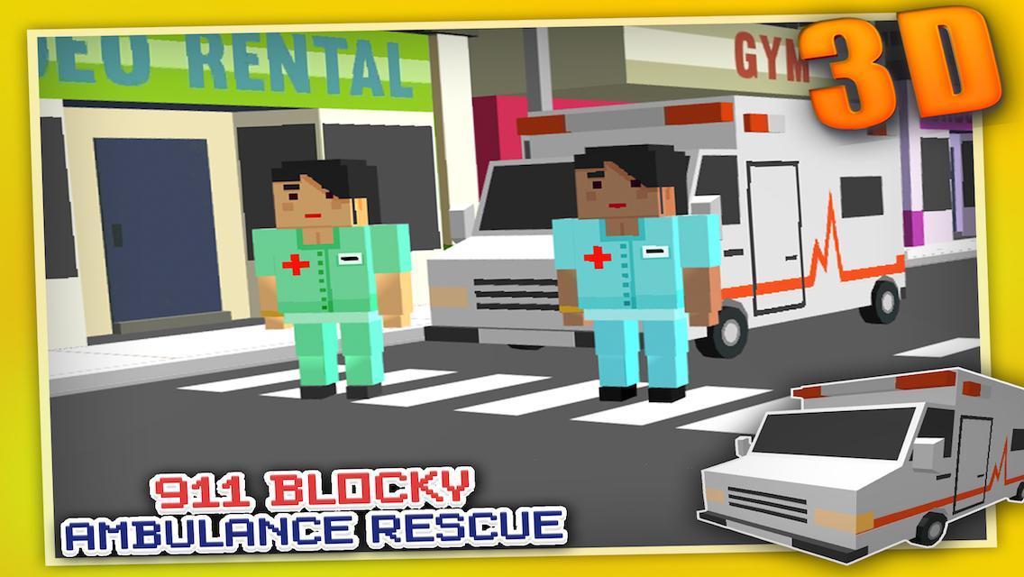 Blocky 911 Ambulance Rescue 3D