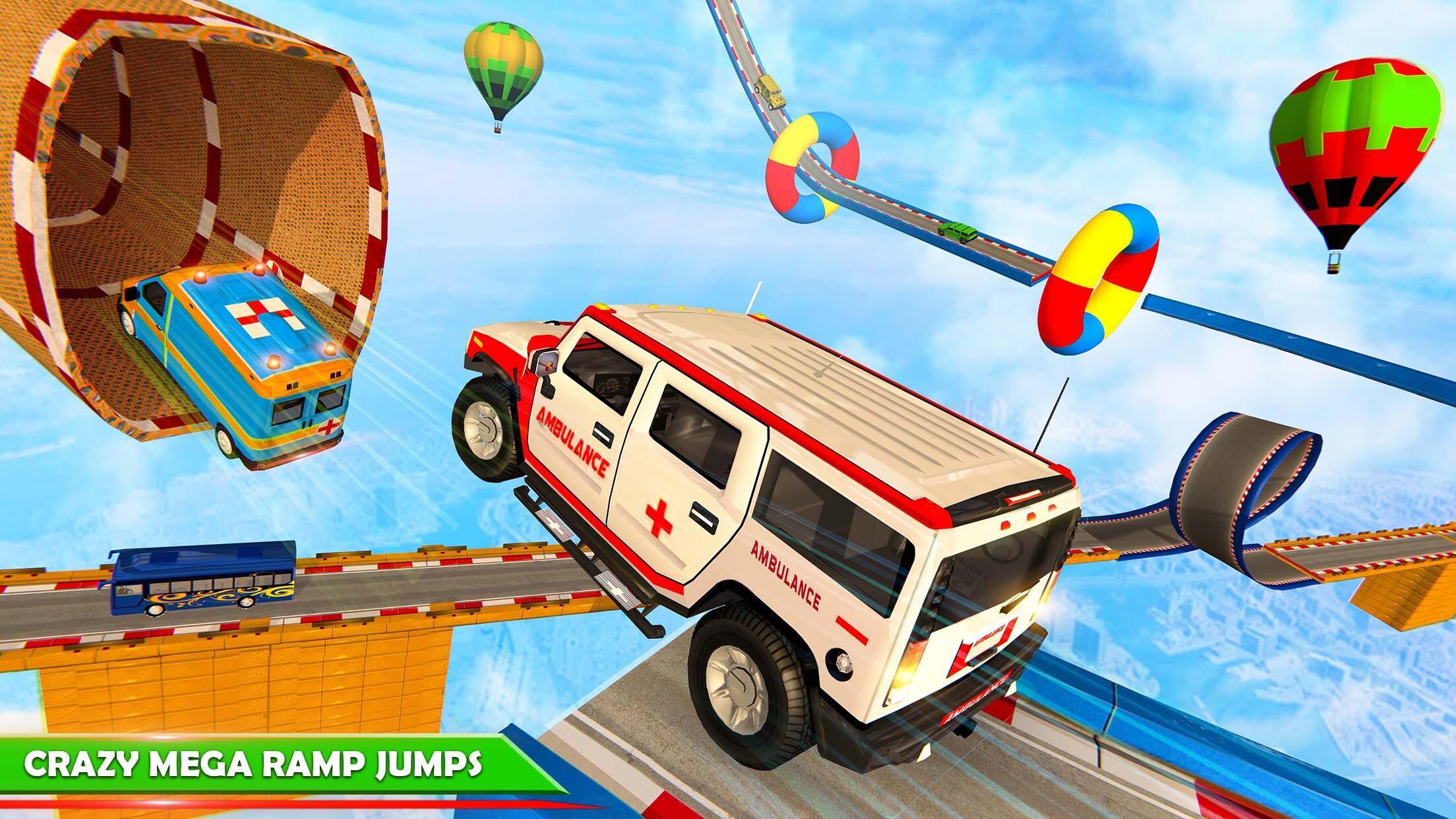 Mega Ramp Ambulance Car Stunts Game