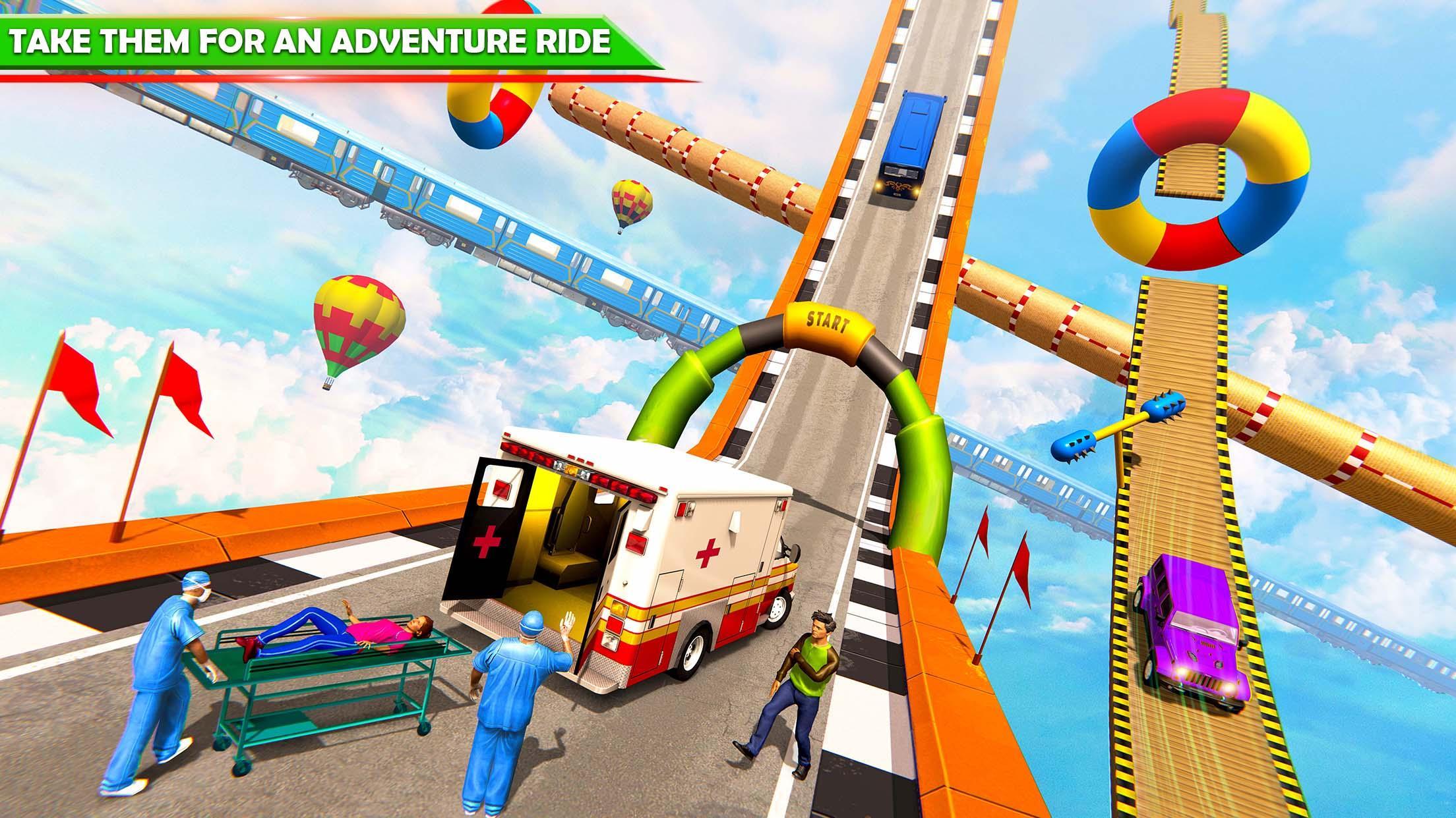 Mega Ramp Ambulance Car Stunts Game