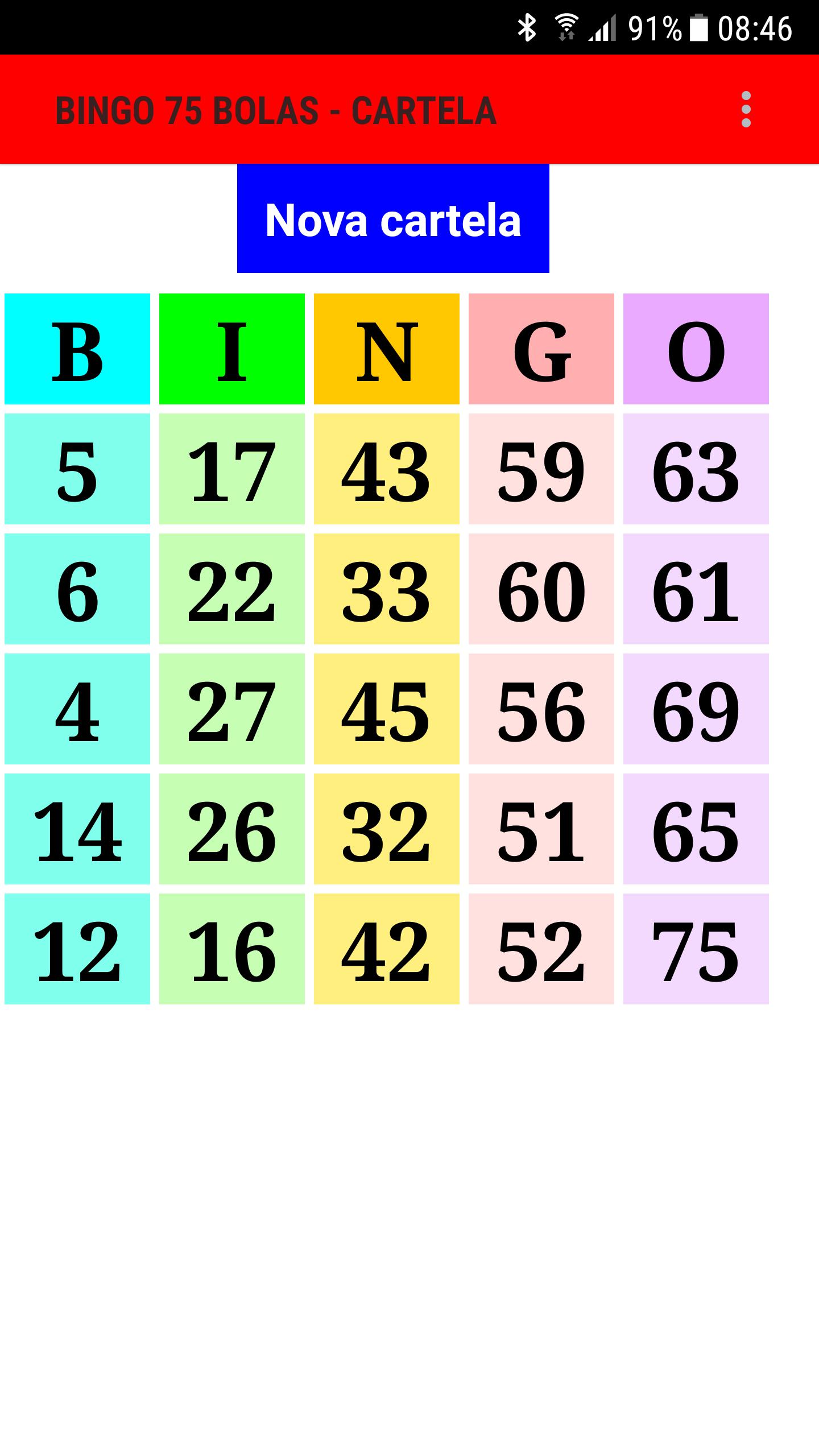 Cartela para Bingo 75 bolas