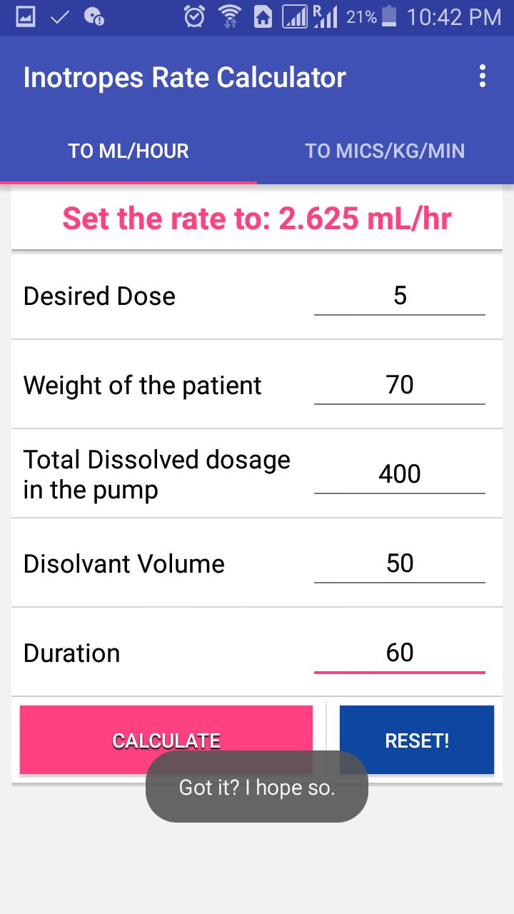 Inotropes Rate Calculator