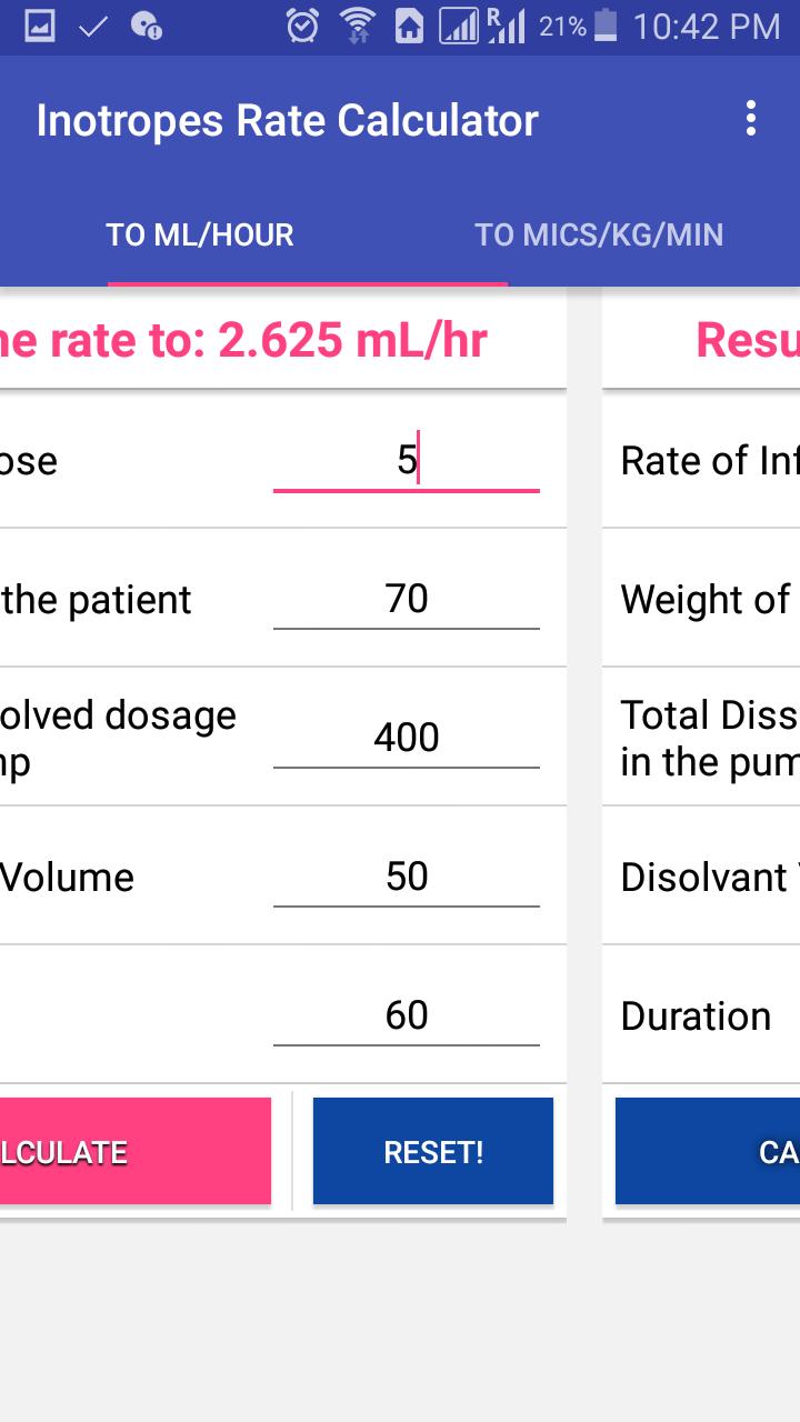 Inotropes Rate Calculator